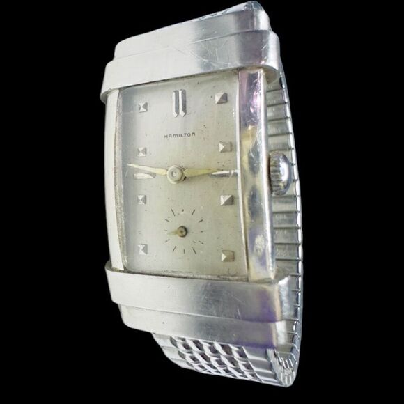HAMILTON 1930s-1940s 19 Jewels 982 Movement Vintage Solid Platinum Mens Tank Wat - Picture 1 of 9